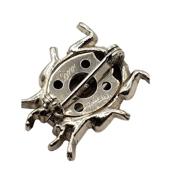 Vintage Coro Ladybug Perfume Sachet Brooch Rhinestone Tiny Bug Pin Silver Tone - Picture 11 of 11